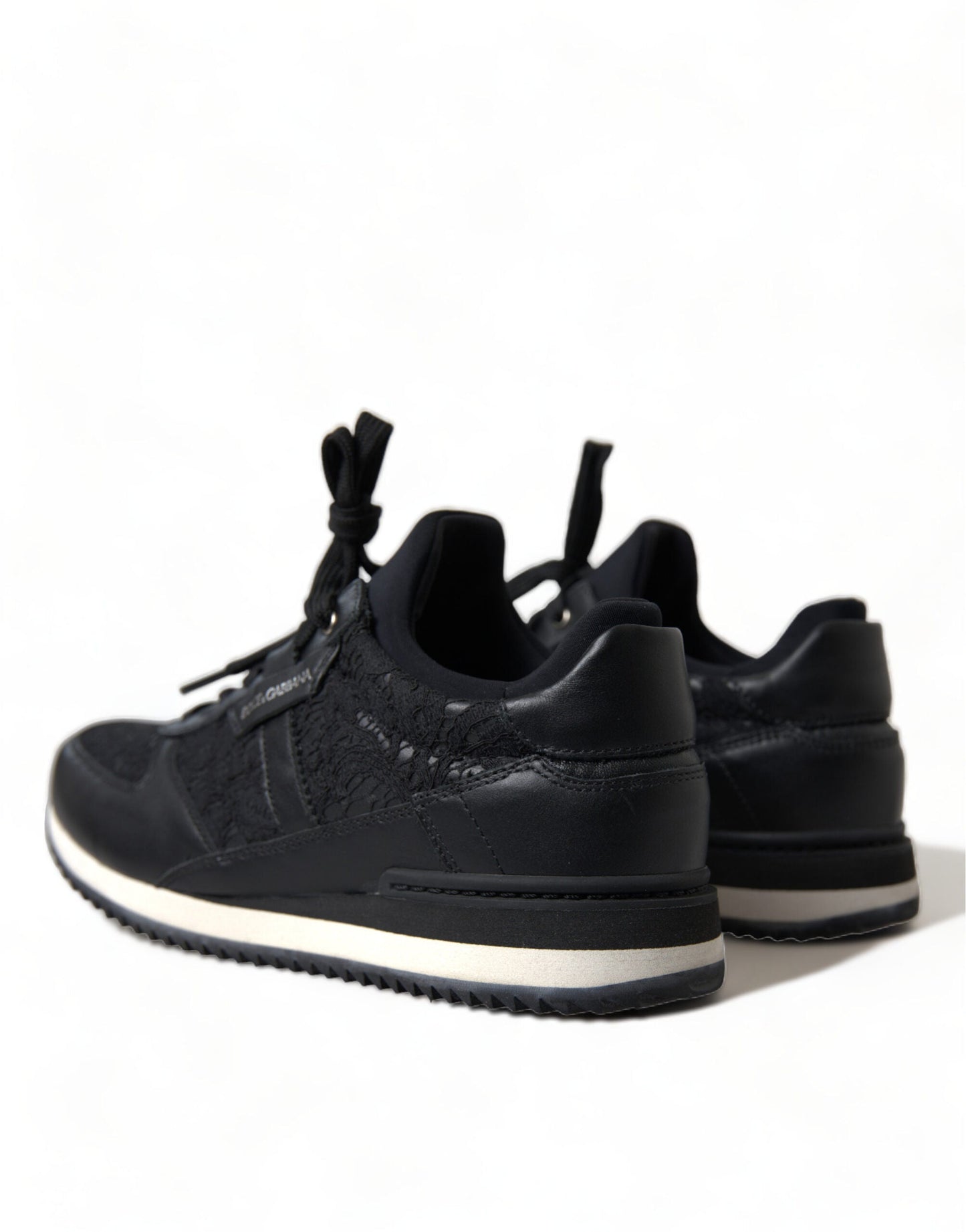 Dolce & Gabbana Black Floral Lace Leather Sneakers Women's Shoes