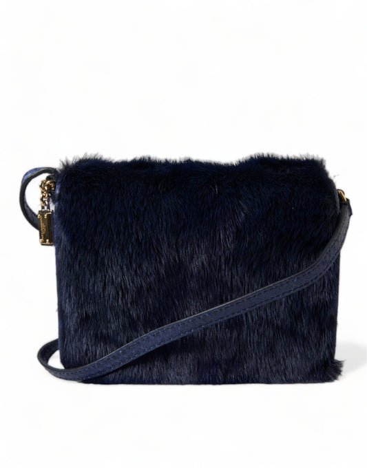 Dolce & Gabbana Dark Blue Fur Ayers Lily Twist Crossbody Shoulder Women's Bag
