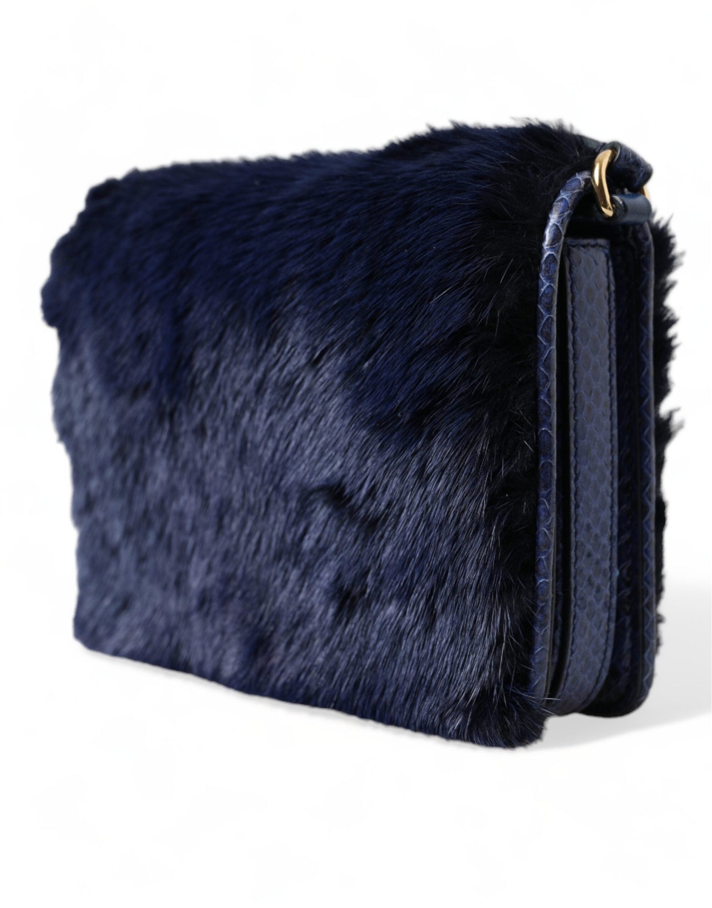 Dolce & Gabbana Dark Blue Fur Ayers Lily Twist Crossbody Shoulder Women's Bag
