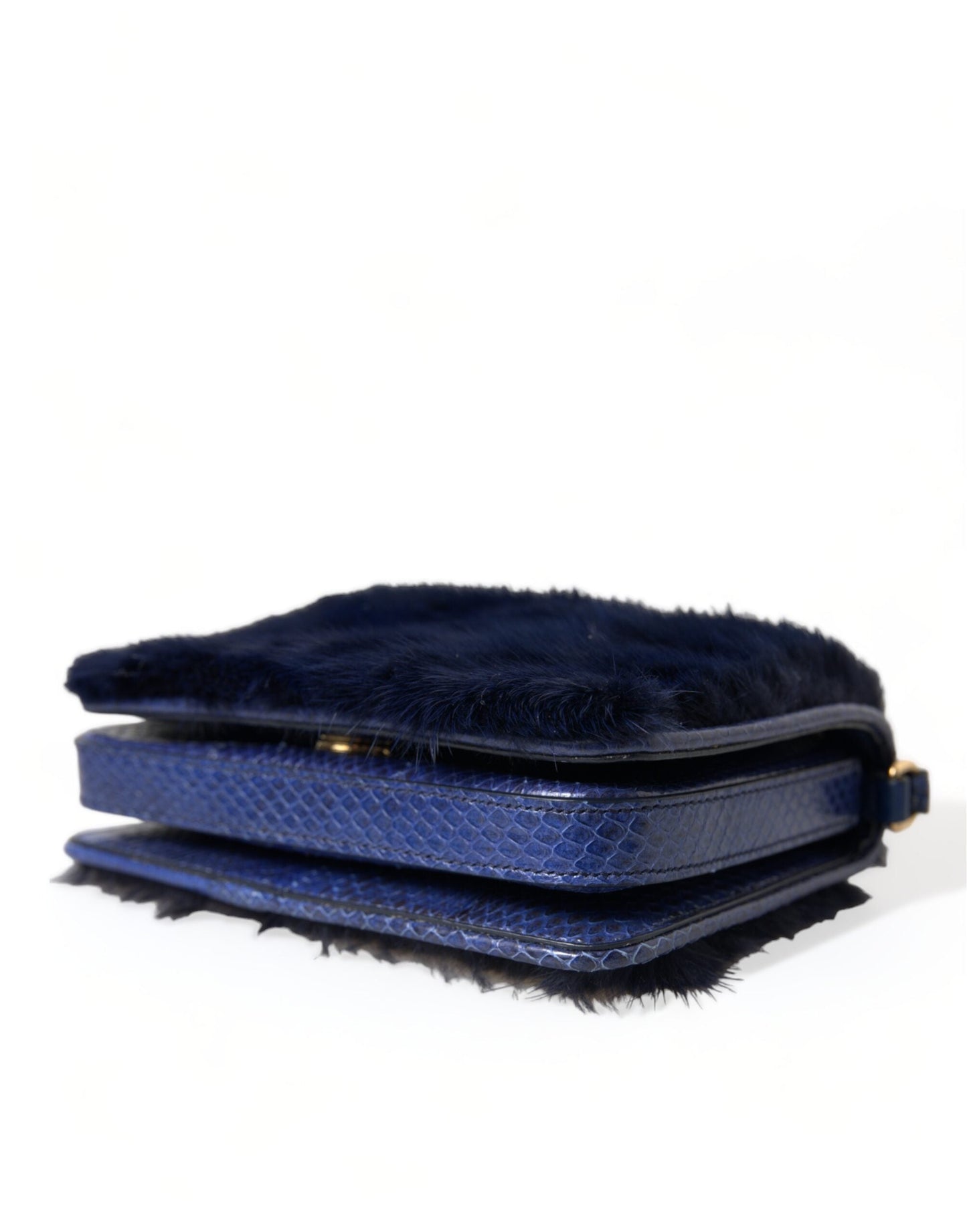 Dolce & Gabbana Dark Blue Fur Ayers Lily Twist Crossbody Shoulder Women's Bag