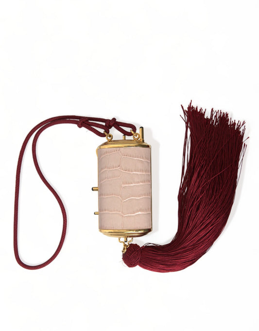 Dolce & Gabbana Pink Exotic Leather Mini Mirror Tassel Makeup Women's Bag