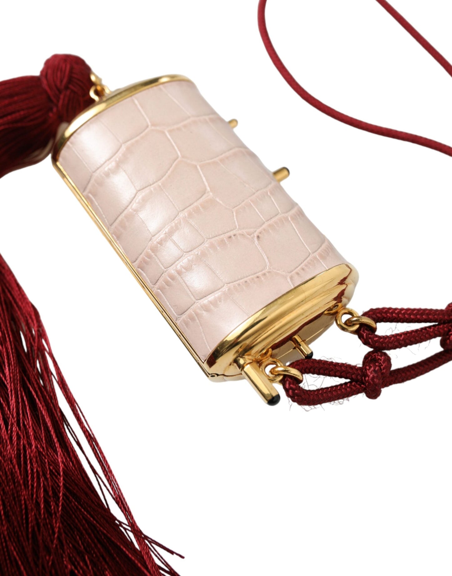 Dolce & Gabbana Pink Exotic Leather Mini Mirror Tassel Makeup Women's Bag