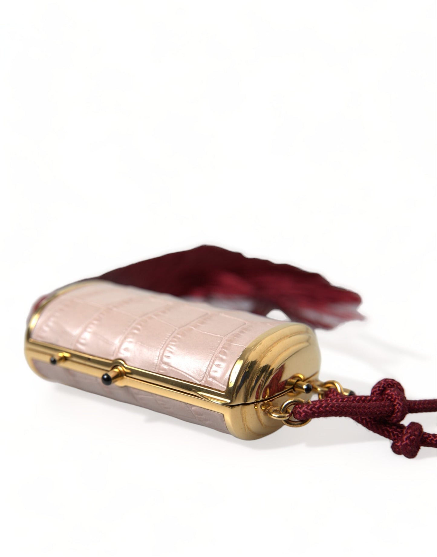 Dolce & Gabbana Pink Exotic Leather Mini Mirror Tassel Makeup Women's Bag