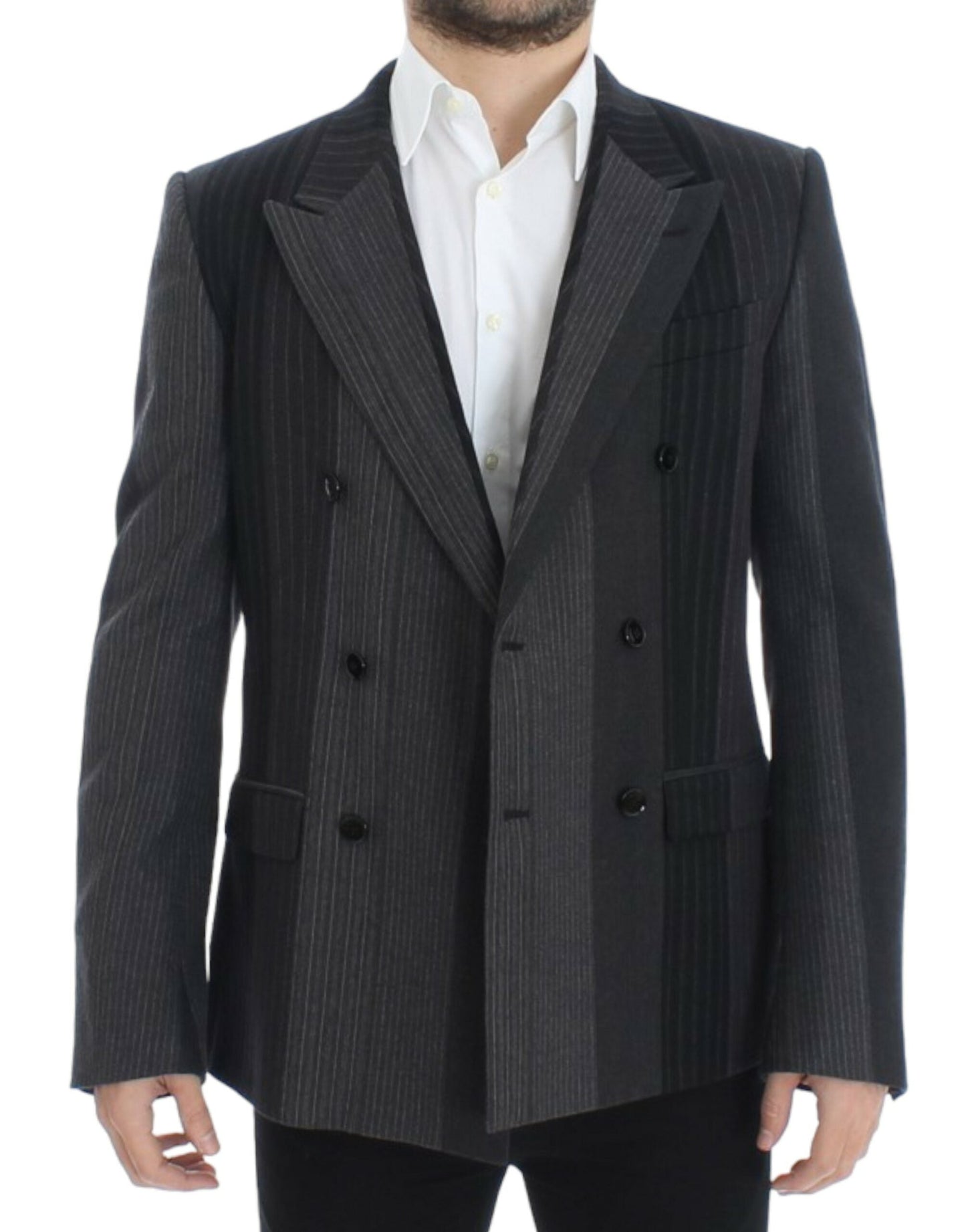 Dolce & Gabbana Gray striped wool stretch Men's blazer