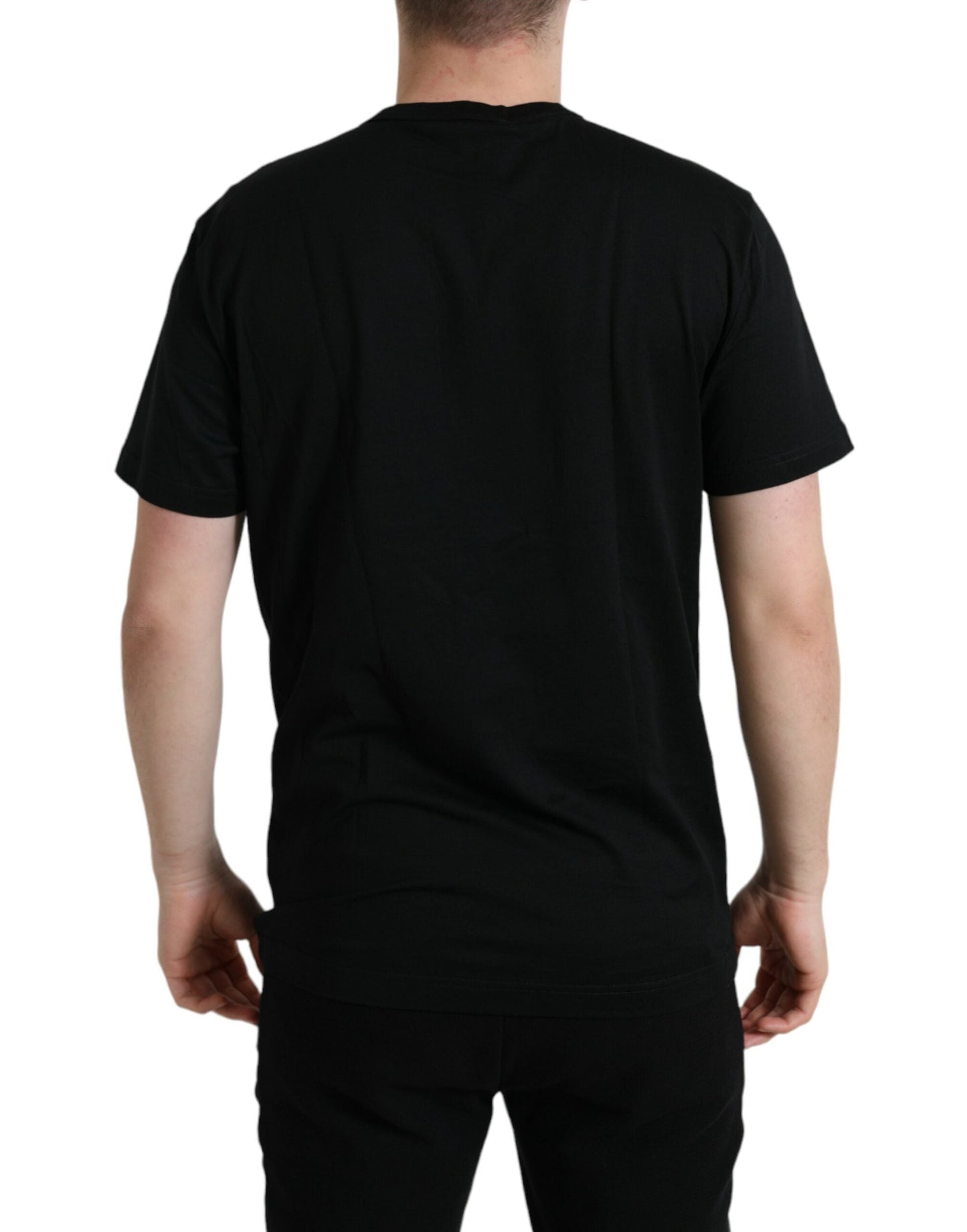 Dolce & Gabbana Black Cotton Dog Tag Round Neck Men's T-shirt