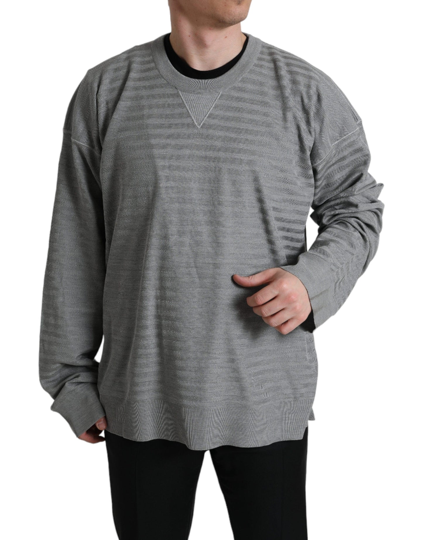 Dolce & Gabbana Gray Crewneck Pullover Silk Top Men's Sweater