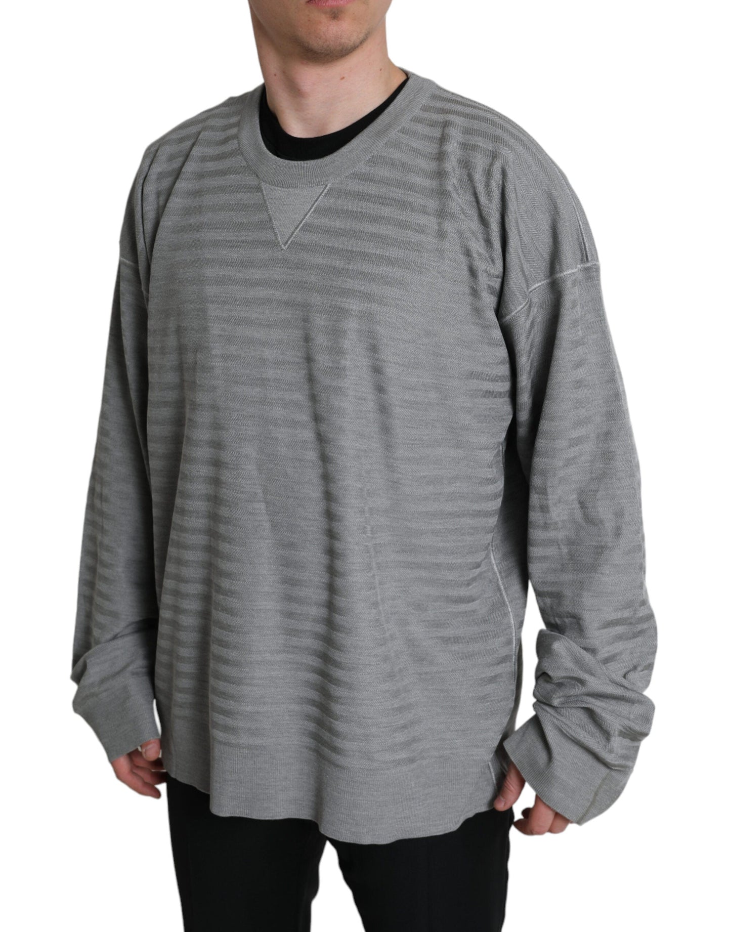 Dolce & Gabbana Gray Crewneck Pullover Silk Top Men's Sweater