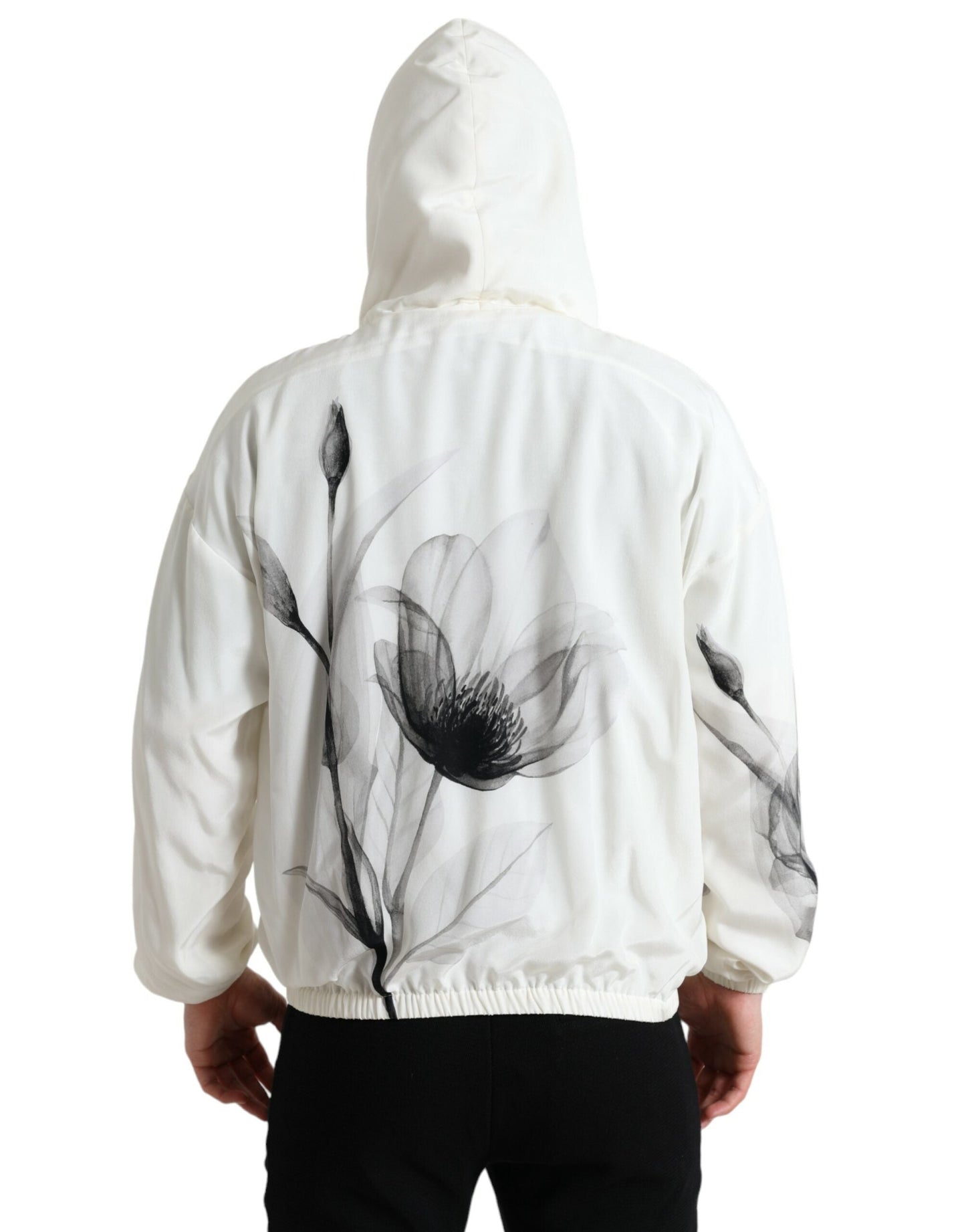 Dolce & Gabbana White Floral Print Hooded Pullover Men's Sweater