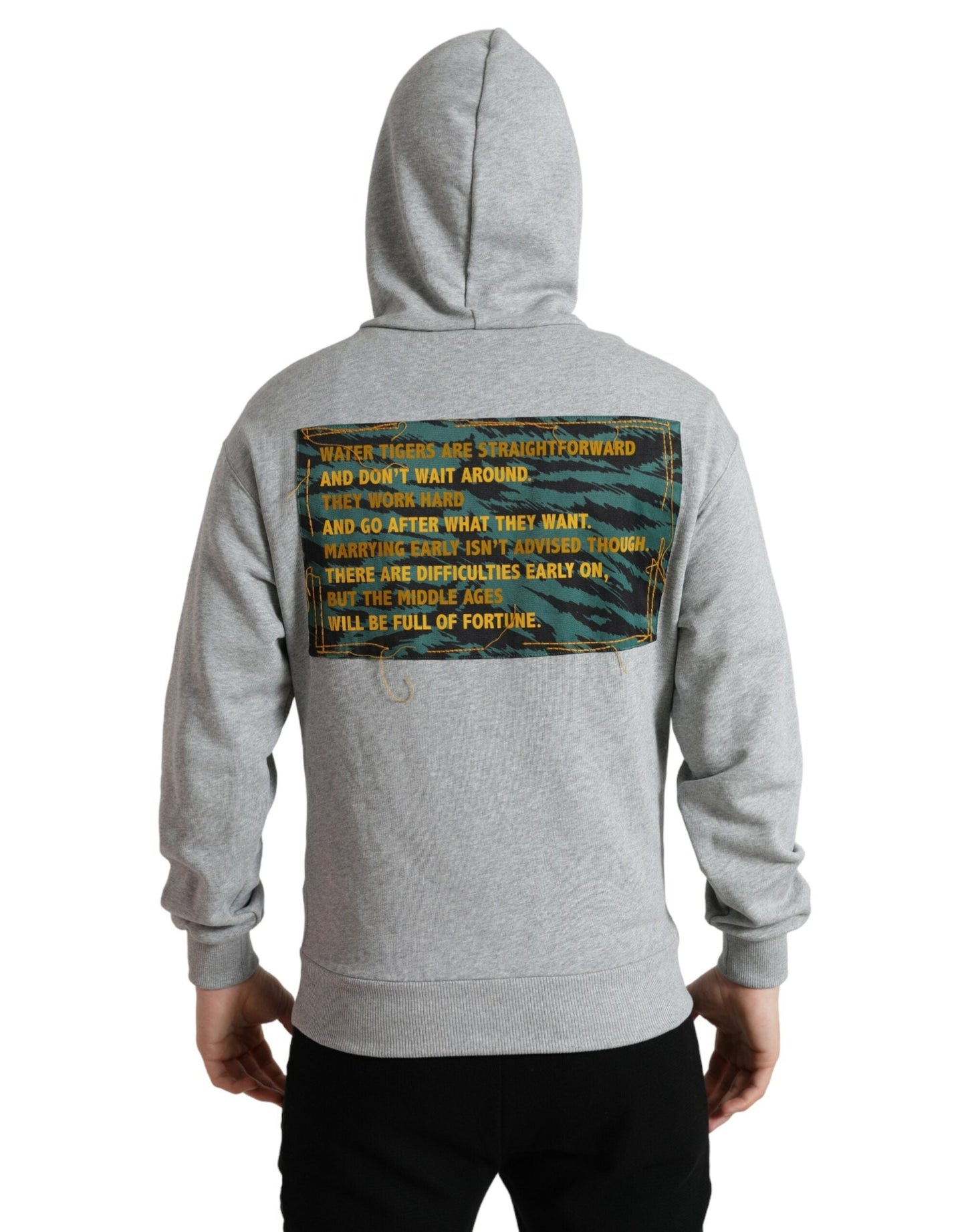 Dolce & Gabbana Gray Cotton Logo Hooded Sweatshirt Men's Sweater
