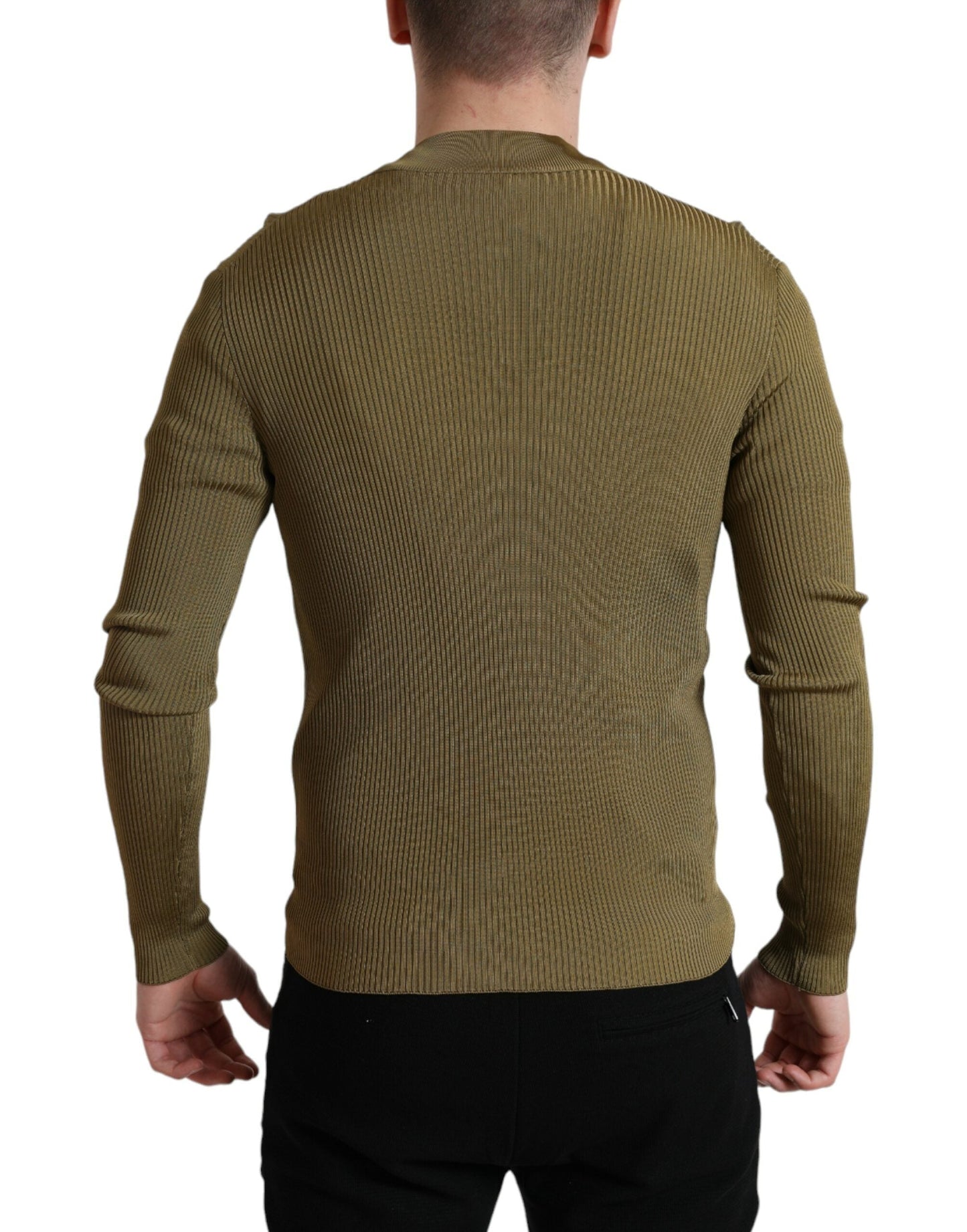 Dolce & Gabbana Army Green Viscose Crewneck Pullover Men's Sweater
