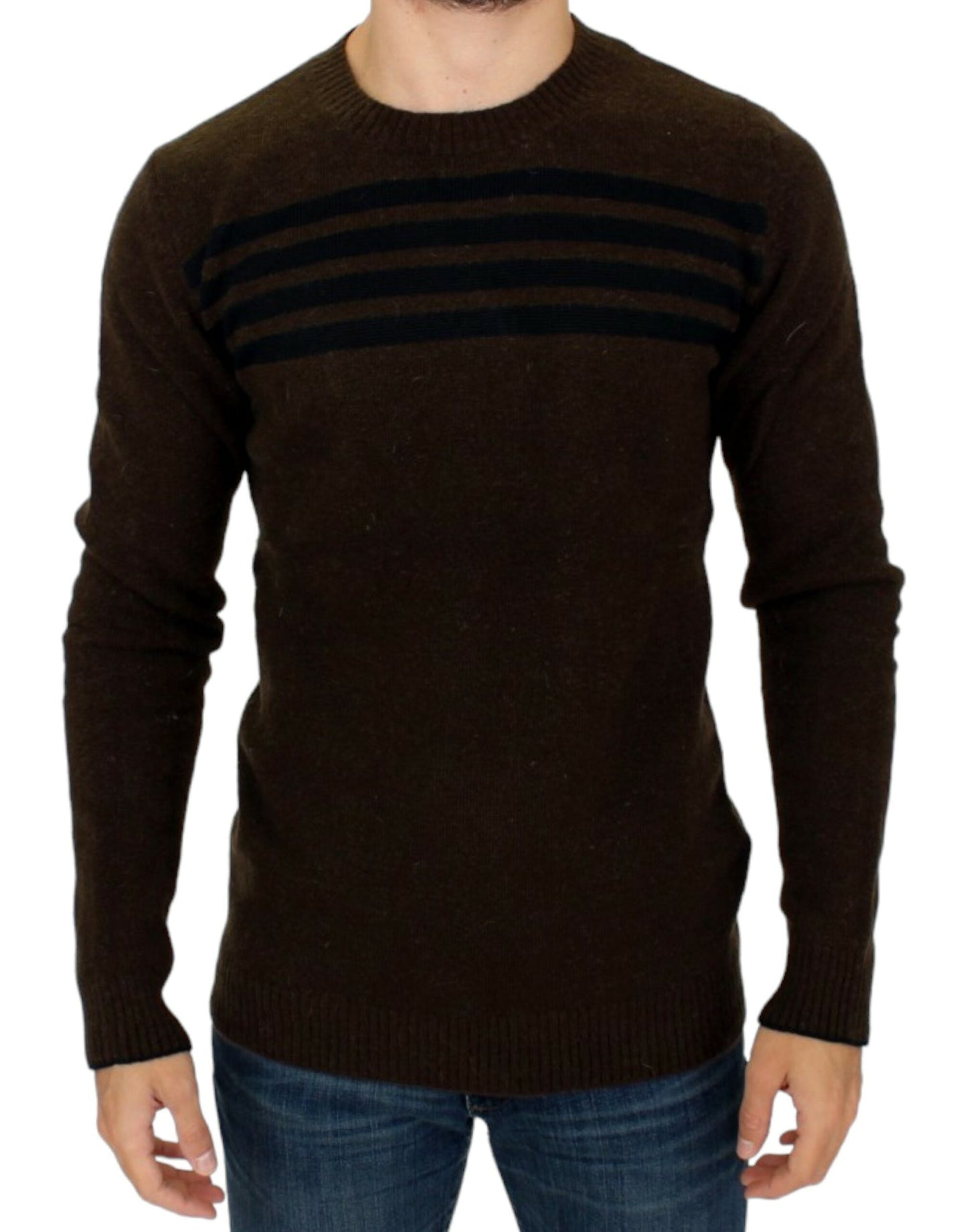 Costume National Brown striped crewneck Men's sweater