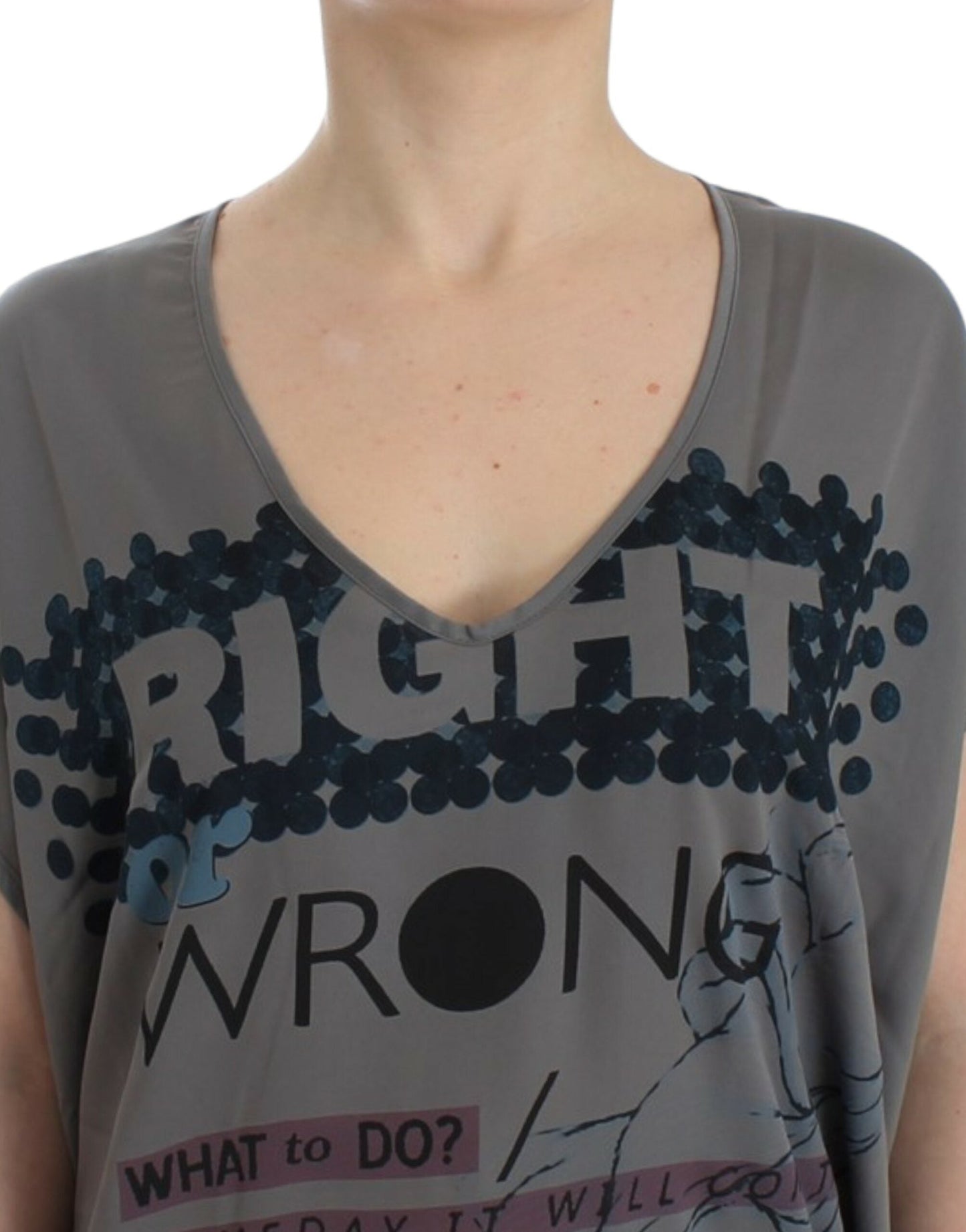 Costume National Gray V-neck long Women's t-shirt