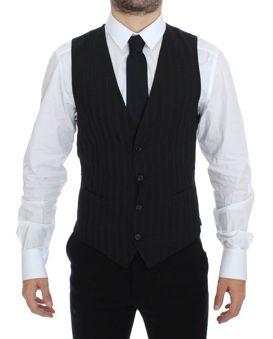 Dolce & Gabbana Black Striped Stretch Dress Vest Men's Gilet