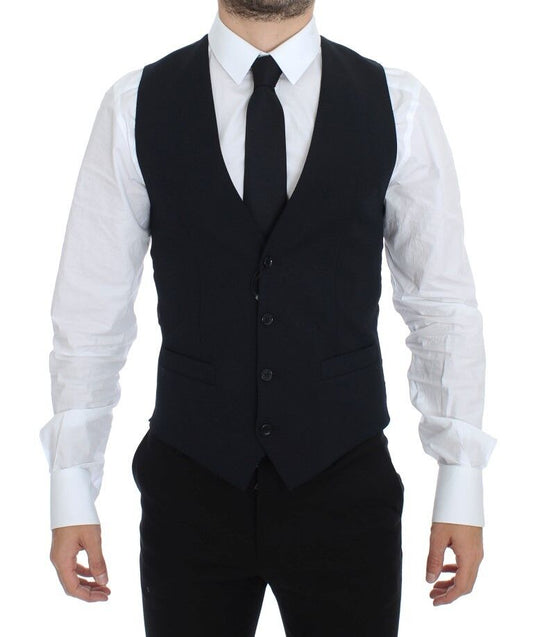 Dolce & Gabbana Blue Wool Formal Dress Vest Men's Gilet