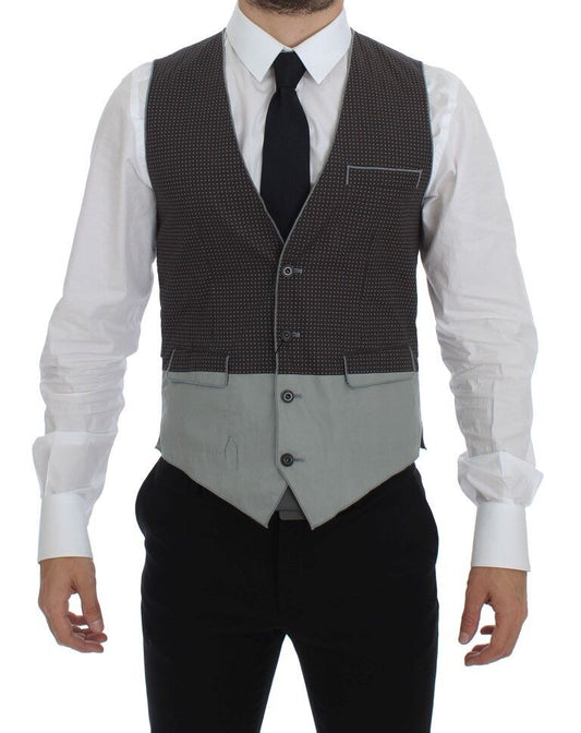 Dolce & Gabbana Gray Polka Dot Dress Vest Gilet Men's Weste