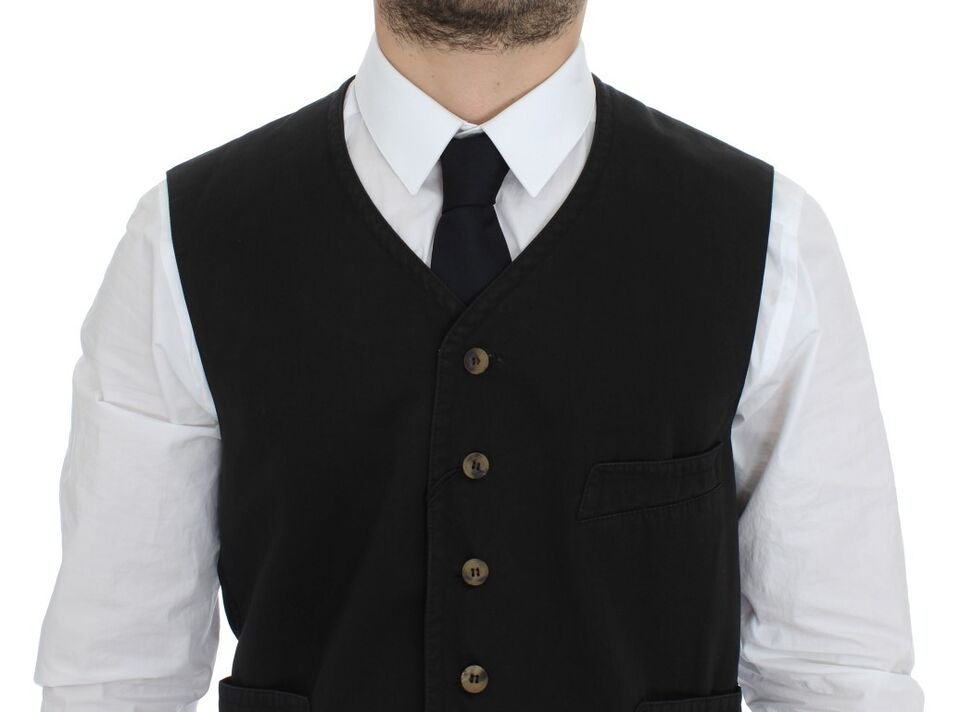 Dolce & Gabbana Black Cotton Blend Dress Vest Men's Gilet