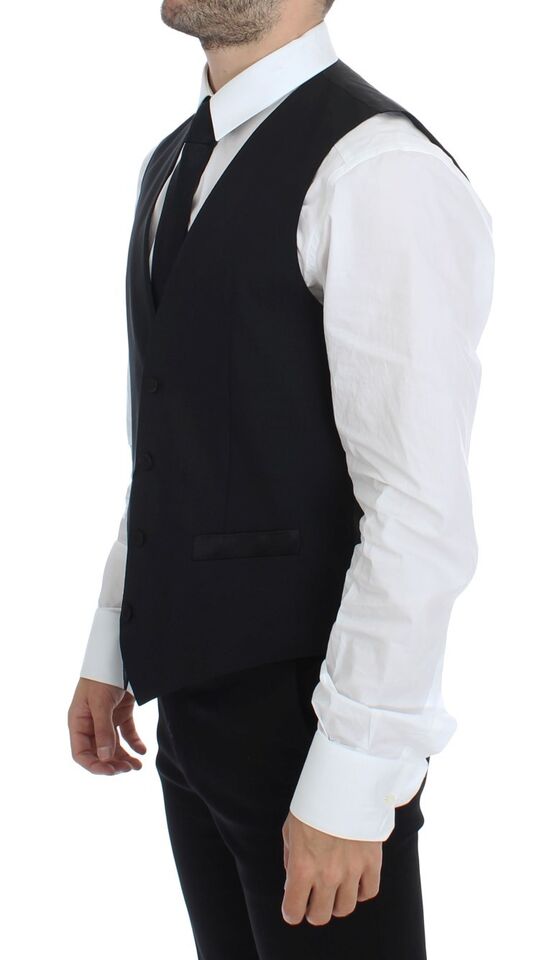 Dolce & Gabbana Black Wool Silk Stretch Dress Vest Men's Blazer