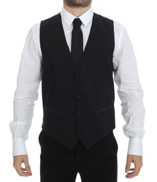 Dolce & Gabbana Black Wool Silk Stretch Dress Vest Men's Blazer