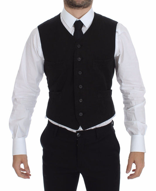 Dolce & Gabbana Black Flax Cotton Dress Vest Men's Blazer