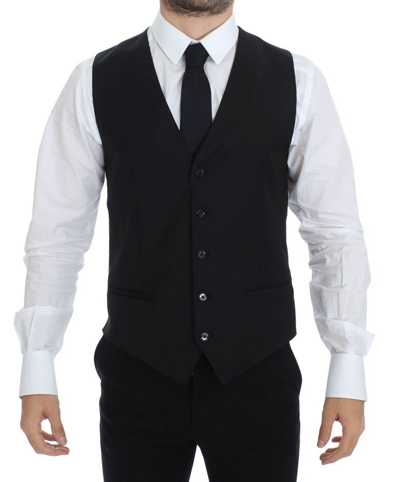 Dolce & Gabbana Black Wool Silk Stretch Dress Vest Men's Blazer