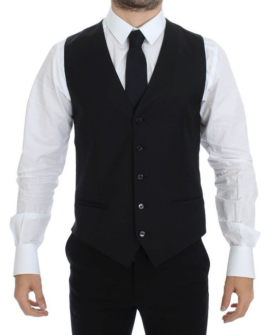 Dolce & Gabbana Black Wool Silk Stretch Dress Vest Men's Blazer
