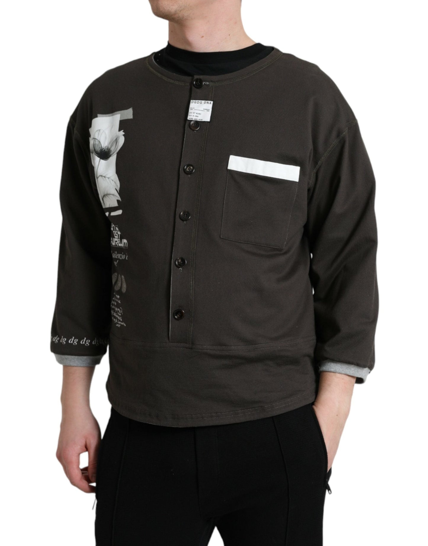 Dolce & Gabbana Dark Gray Cotton Button Down Pullover Men's Sweater
