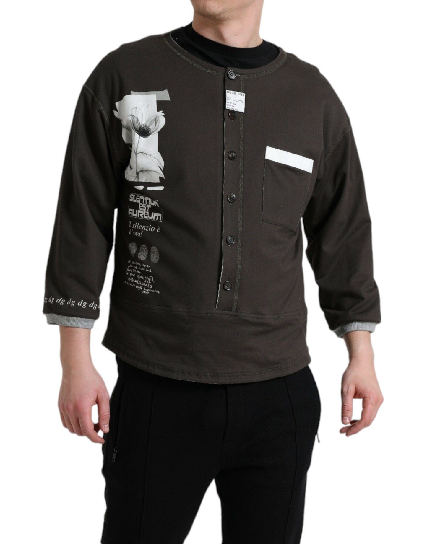 Dolce & Gabbana Dark Gray Cotton Button Down Pullover Men's Sweater