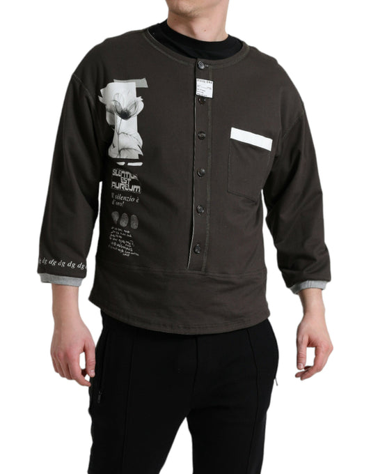 Dolce & Gabbana Dark Gray Cotton Button Down Pullover Men's Sweater