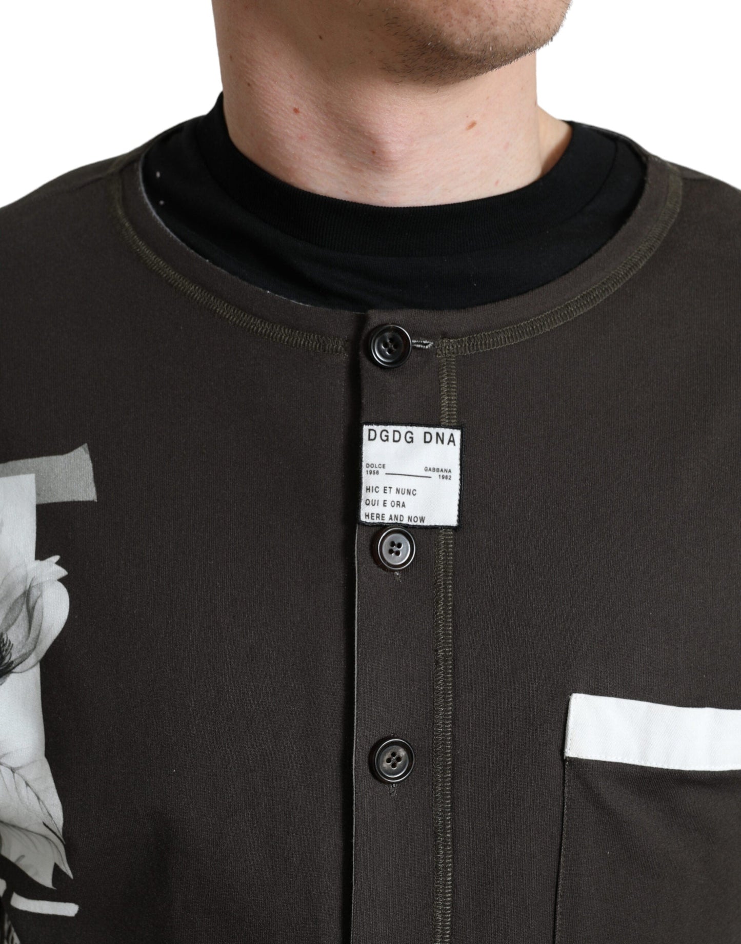 Dolce & Gabbana Dark Gray Cotton Button Down Pullover Men's Sweater