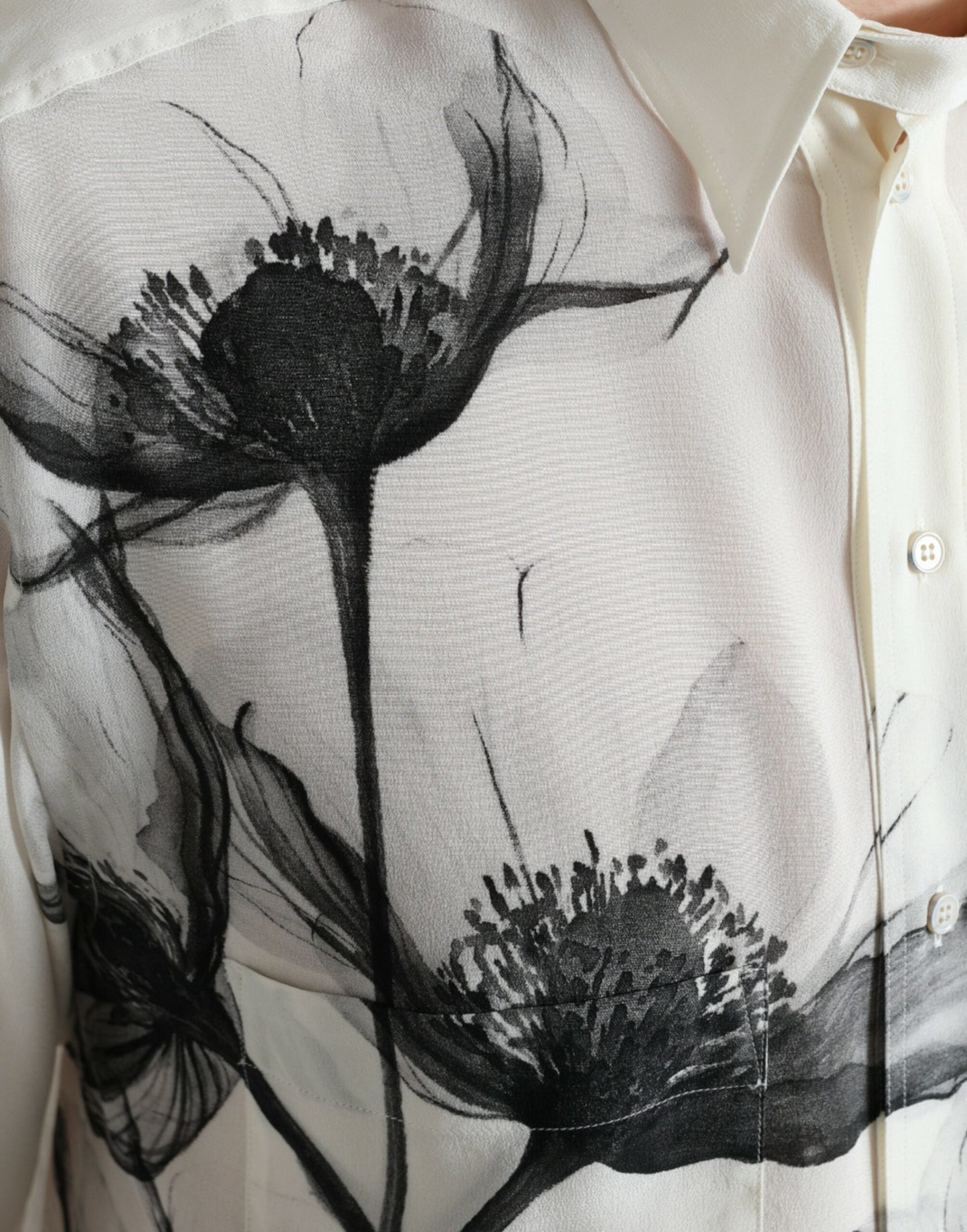 Dolce & Gabbana White Floral Collared Dress Silk Men's Shirt