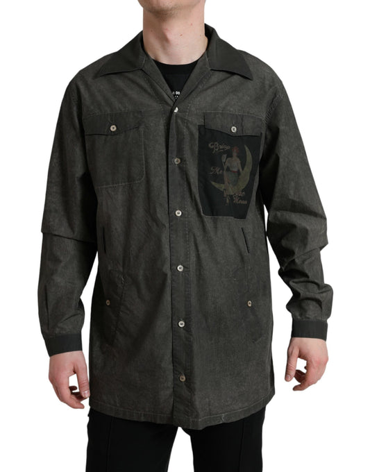 Dolce & Gabbana Dark Gray Cotton Collared Long Sleeves Men's Shirt