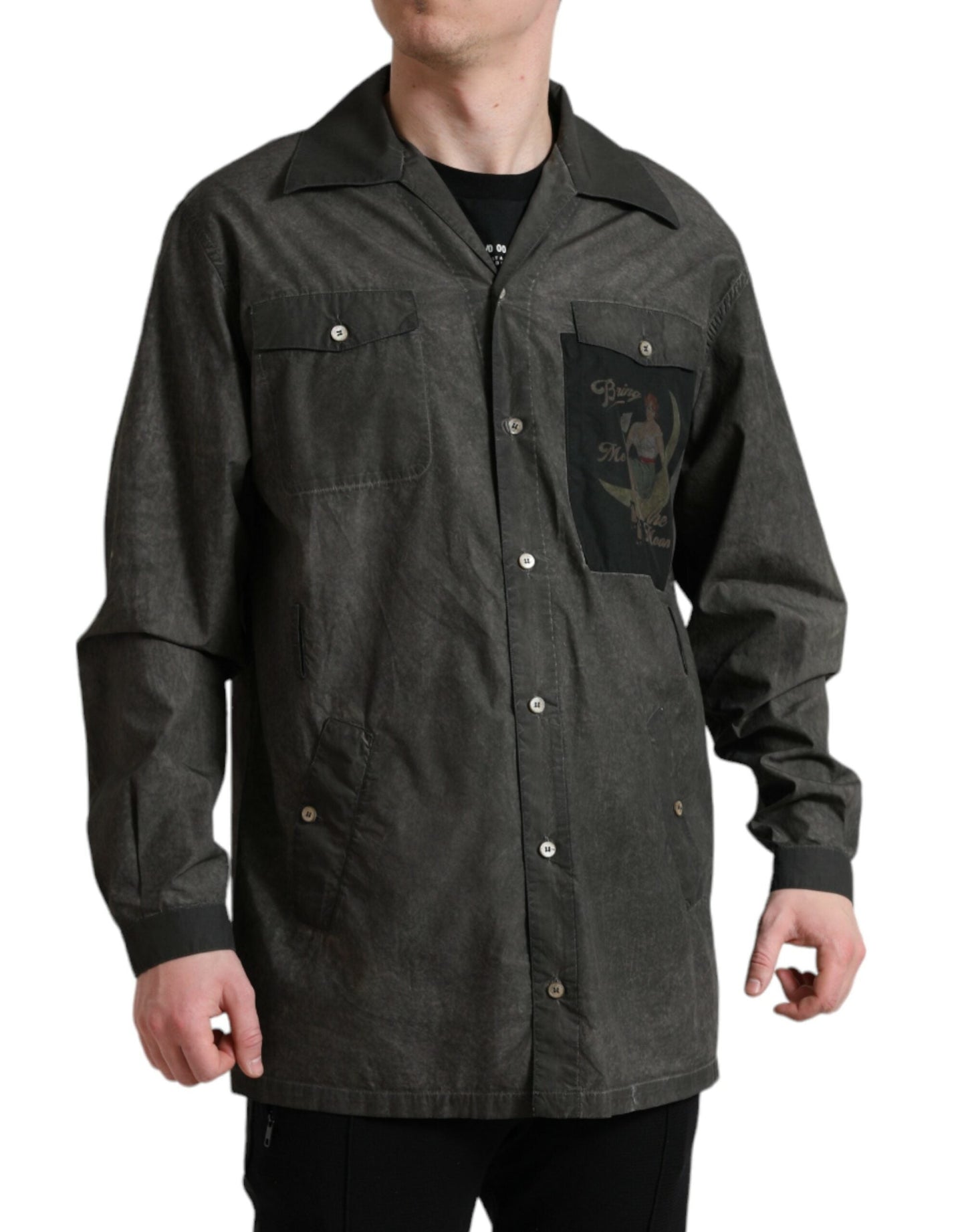 Dolce & Gabbana Dark Gray Cotton Collared Long Sleeves Men's Shirt
