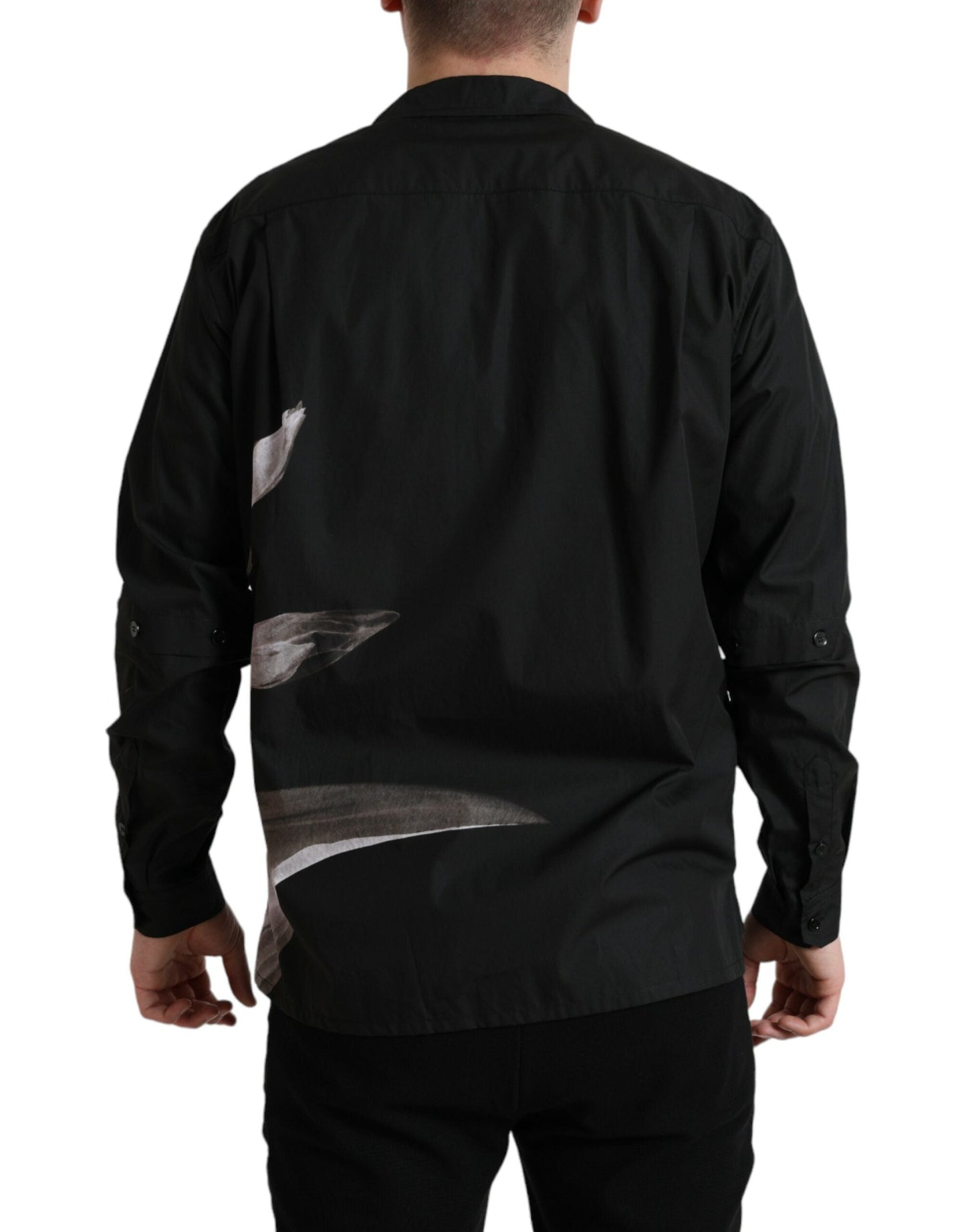 Dolce & Gabbana Black Floral Cotton Collared Long Sleeves Men Men's Shirt