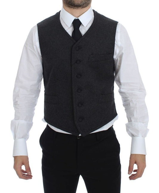 Dolce & Gabbana Gray Wool Blend Logo Vest Gilet Men's Weste