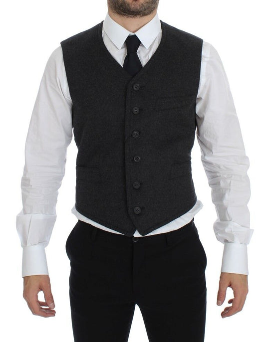 Dolce & Gabbana Gray Wool Blend Vest Gilet Men's Weste