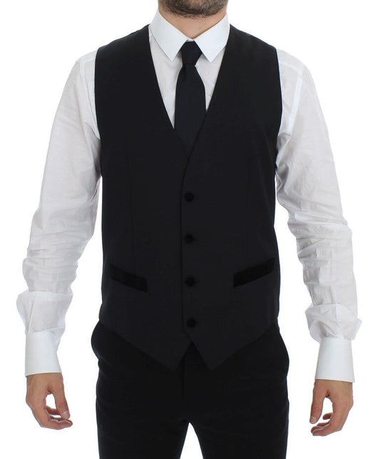 Dolce & Gabbana Black Wool Formal Dress Vest Gilet Men's Weste
