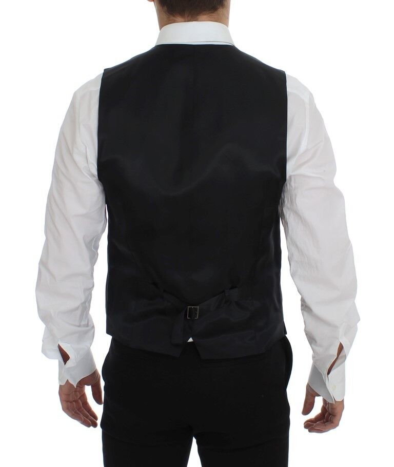 Dolce & Gabbana Gray Striped Wool Logo Vest Gilet Men's Weste