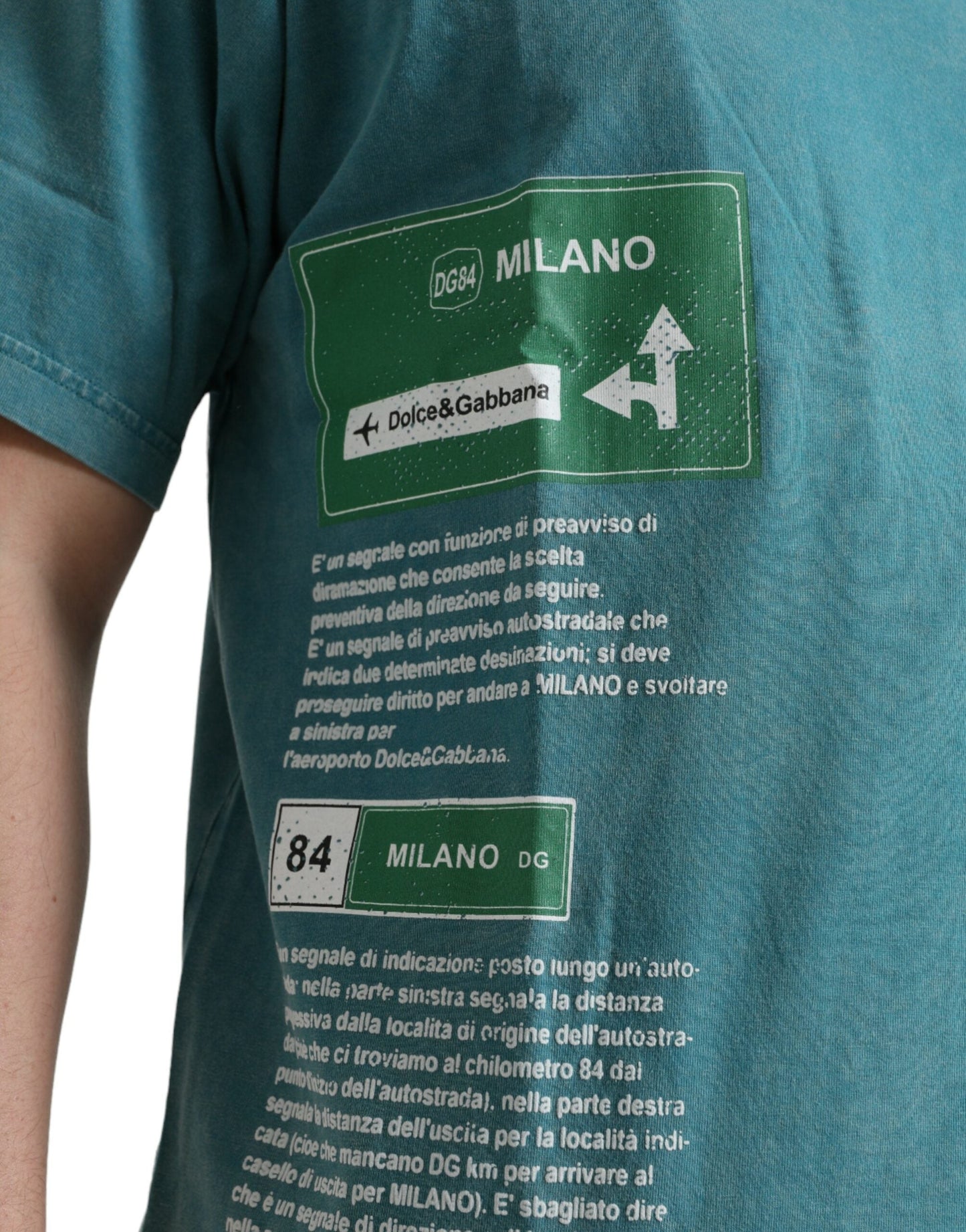 Dolce & Gabbana Blue Cotton Milano Street Round Neck Men's T-shirt