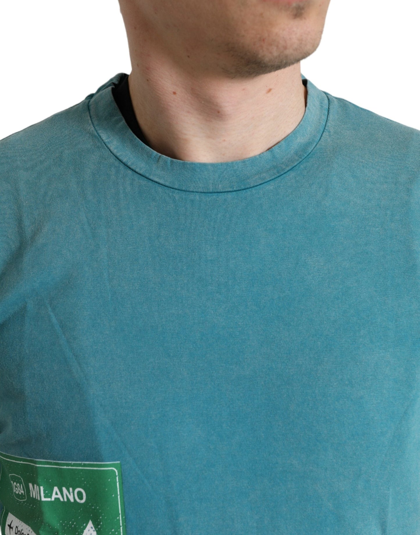 Dolce & Gabbana Blue Cotton Milano Street Round Neck Men's T-shirt