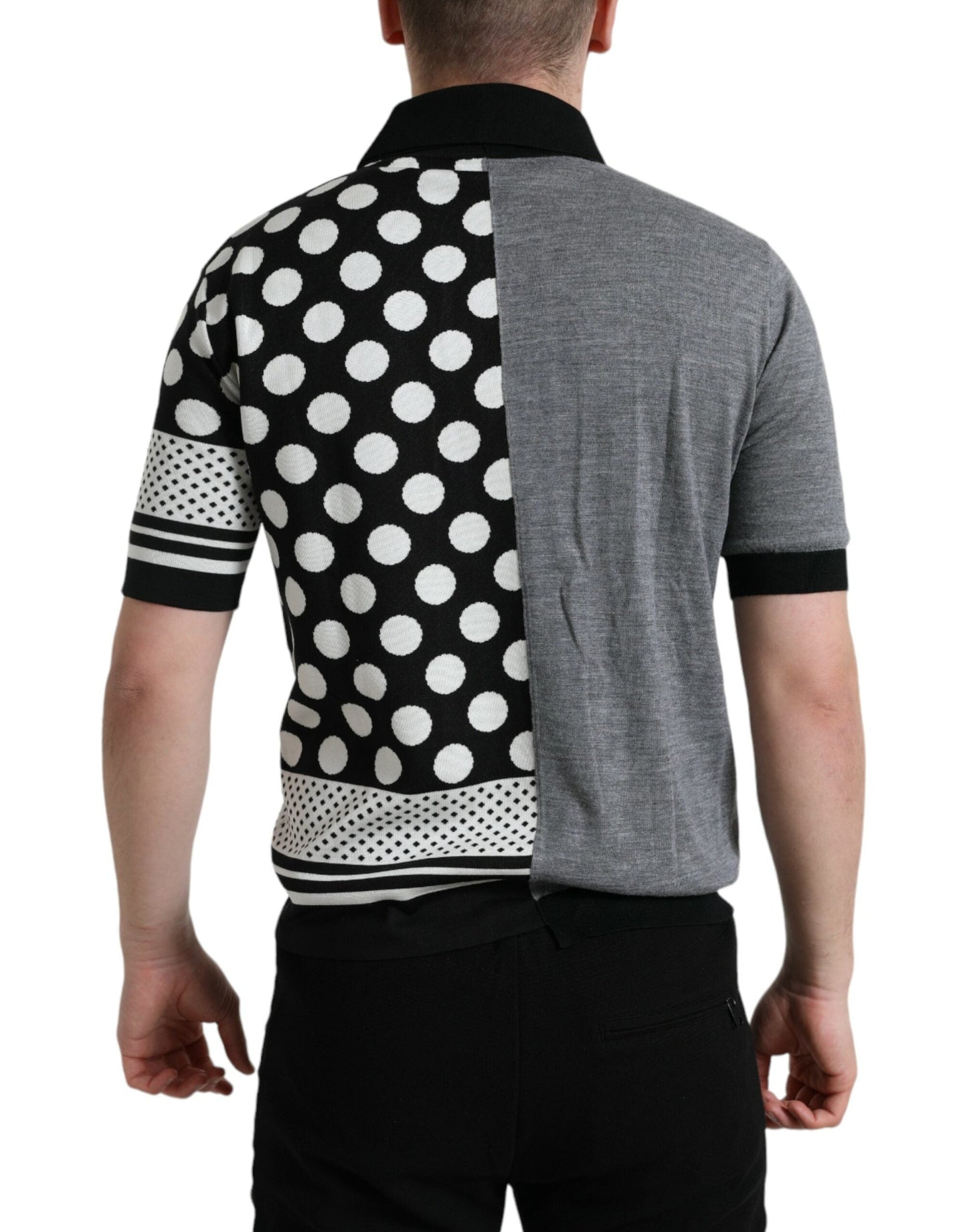 Dolce & Gabbana Black White Jumper Cardigan Polo Men's Sweater
