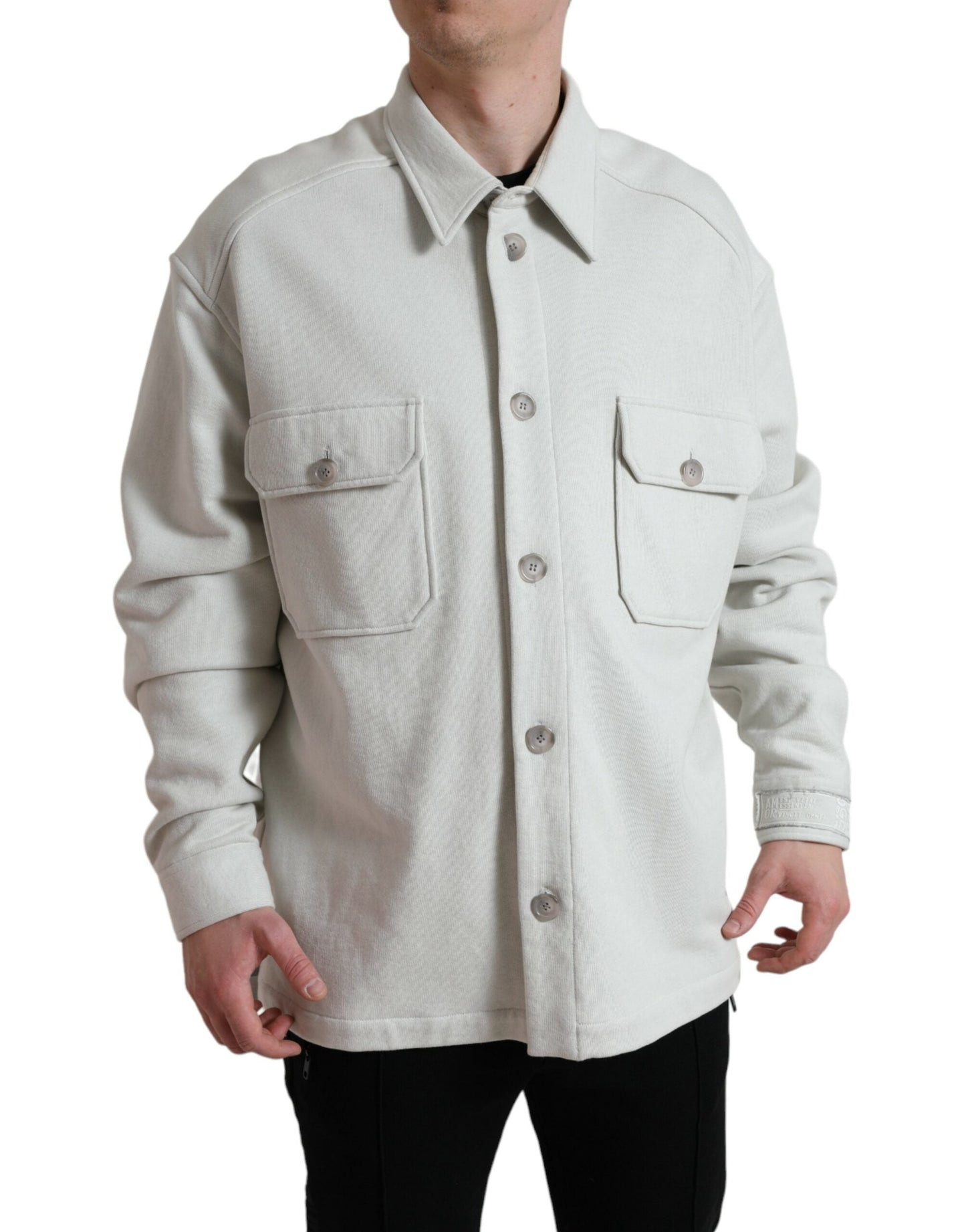 Dolce & Gabbana Grey Cotton Button Down Collared Coat Men's Jacket