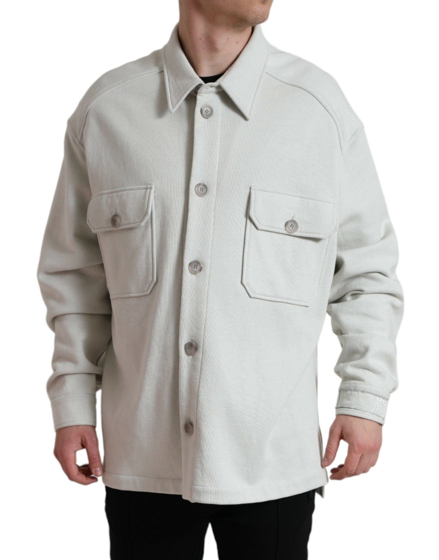 Dolce & Gabbana Grey Cotton Button Down Collared Coat Men's Jacket