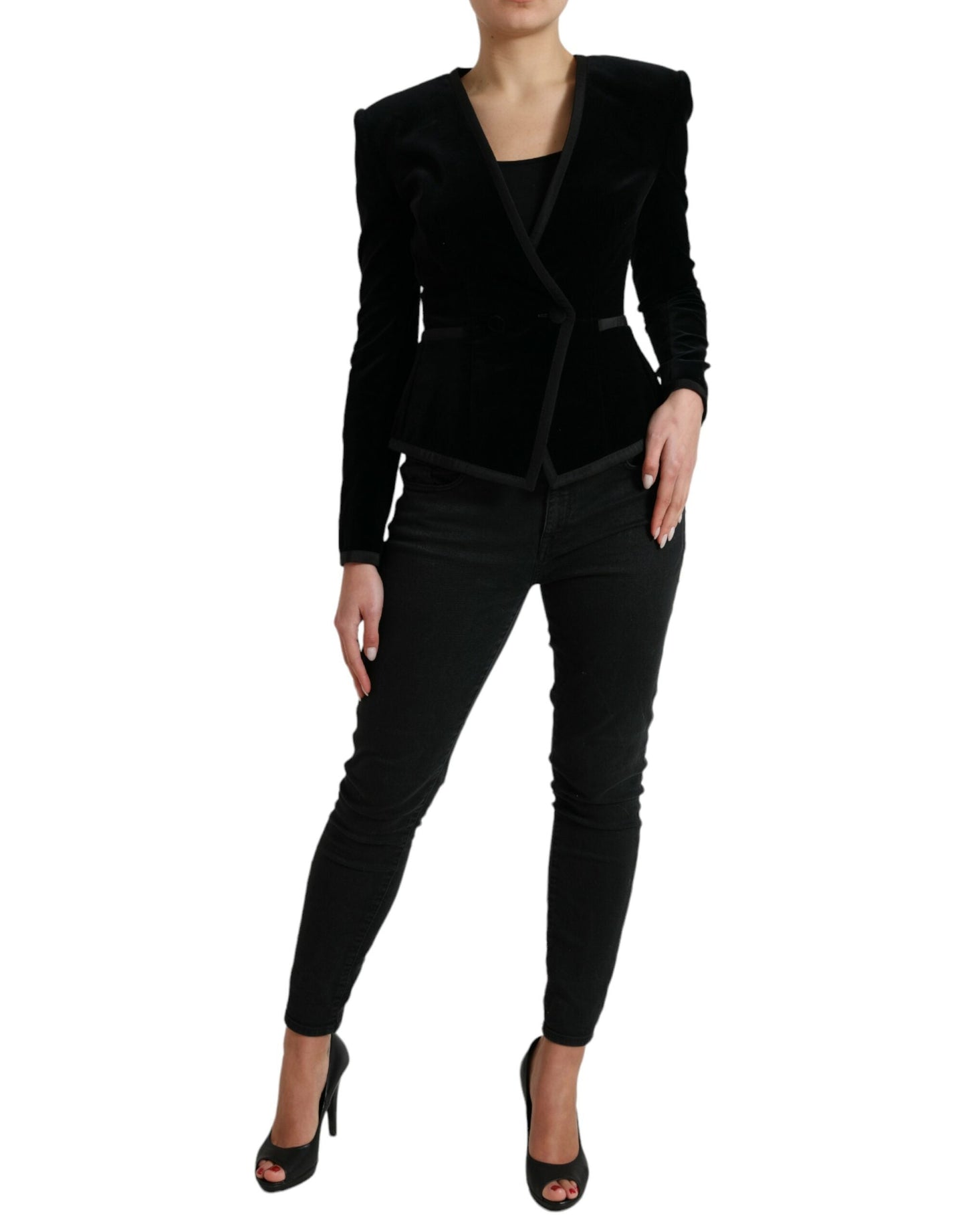 Dolce & Gabbana Black Velvet Cotton Double Breasted Women's Jacket