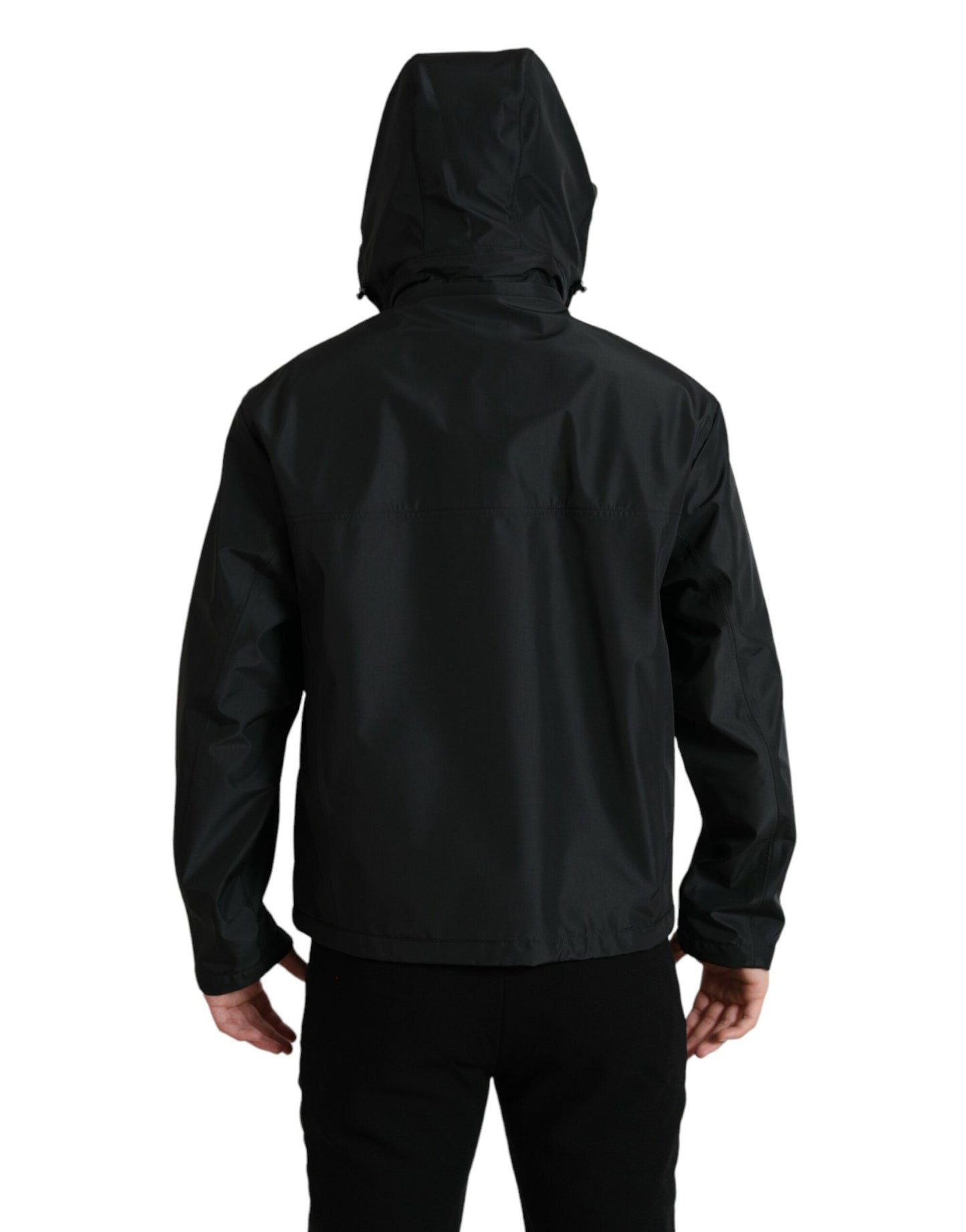 Dolce & Gabbana Black Polyester Logo Plaque Hooded Men's Jacket