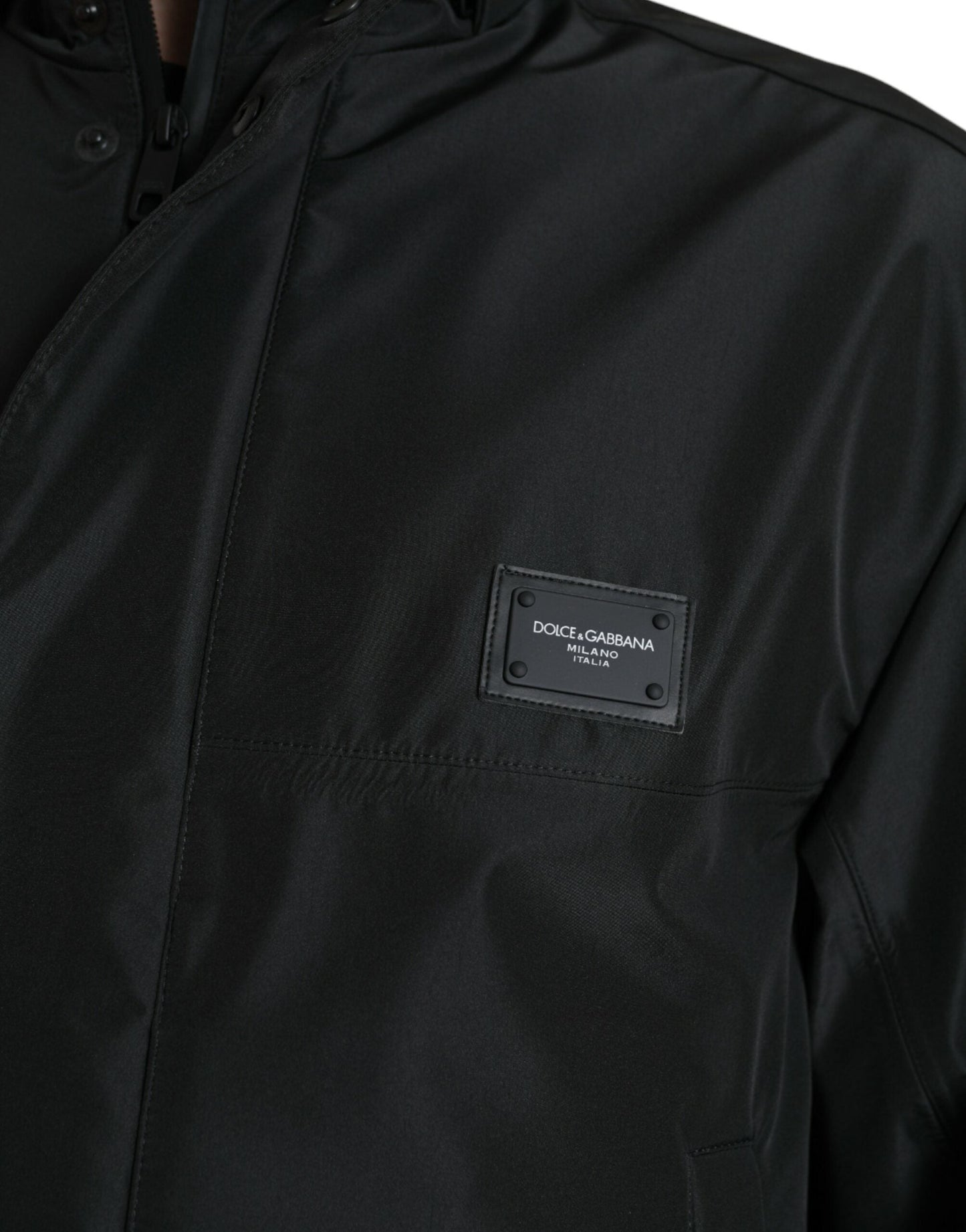 Dolce & Gabbana Black Polyester Logo Plaque Hooded Men's Jacket