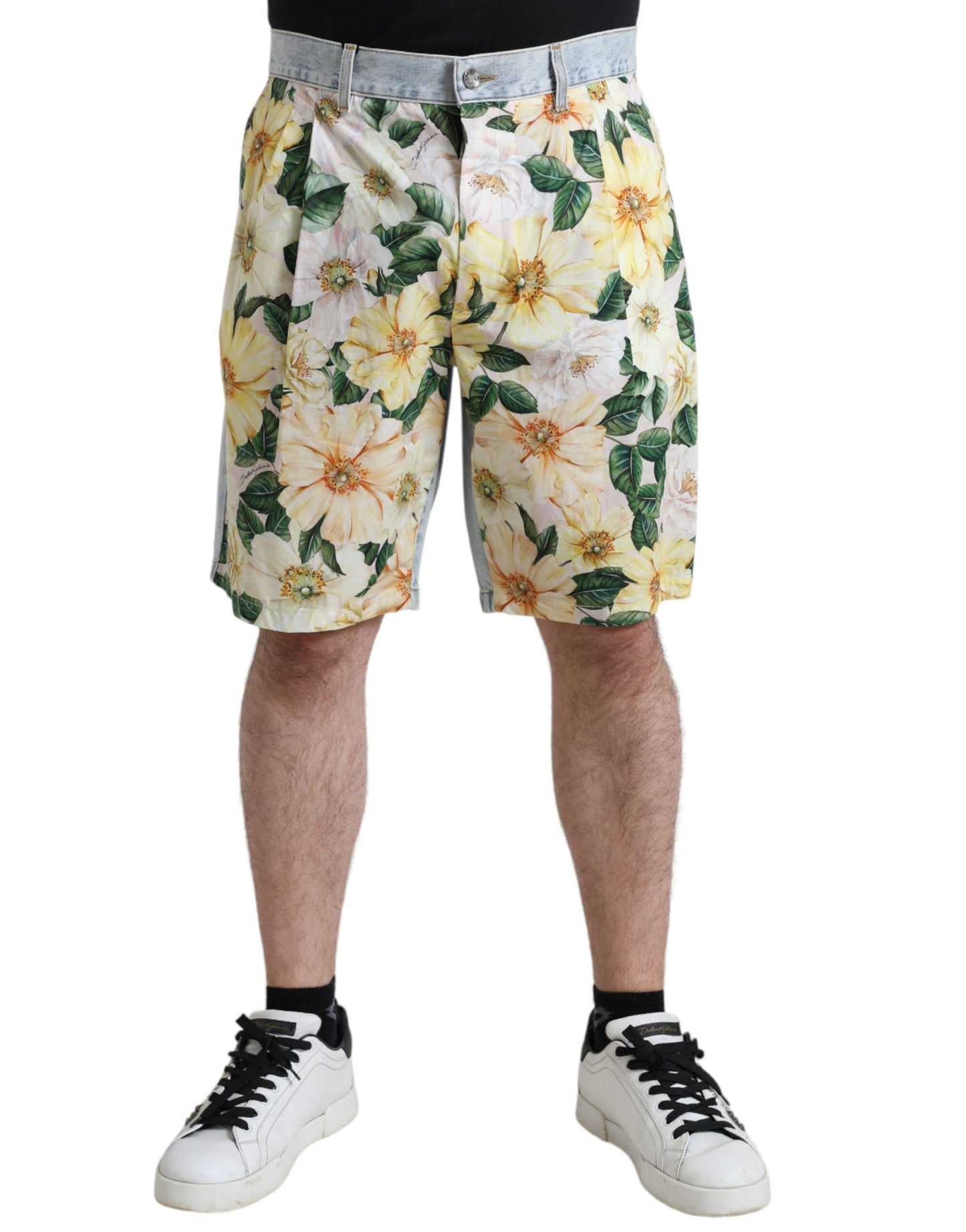 Dolce & Gabbana Multicolor Floral Print Denim Bermuda Men's Shorts