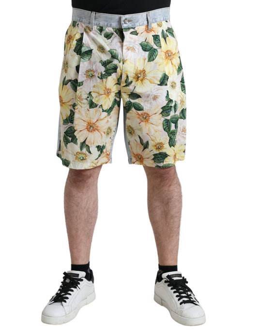 Dolce & Gabbana Multicolor Floral Print Denim Bermuda Men's Shorts