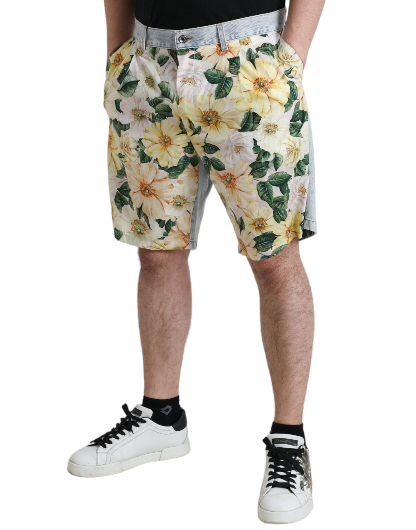 Dolce & Gabbana Multicolor Floral Print Denim Bermuda Men's Shorts