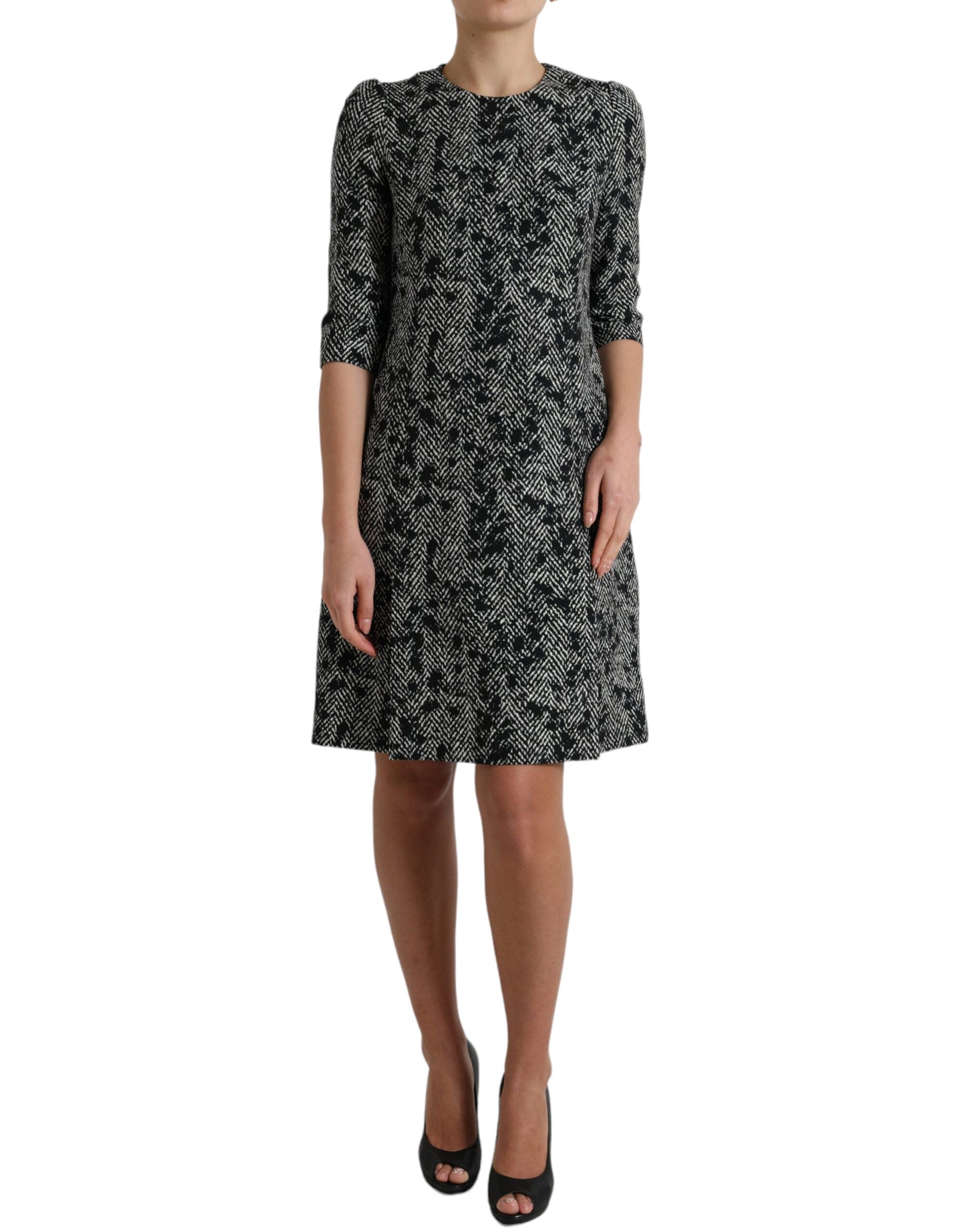Dolce & Gabbana Black Chevron Polyester Shift Mini Women's Dress