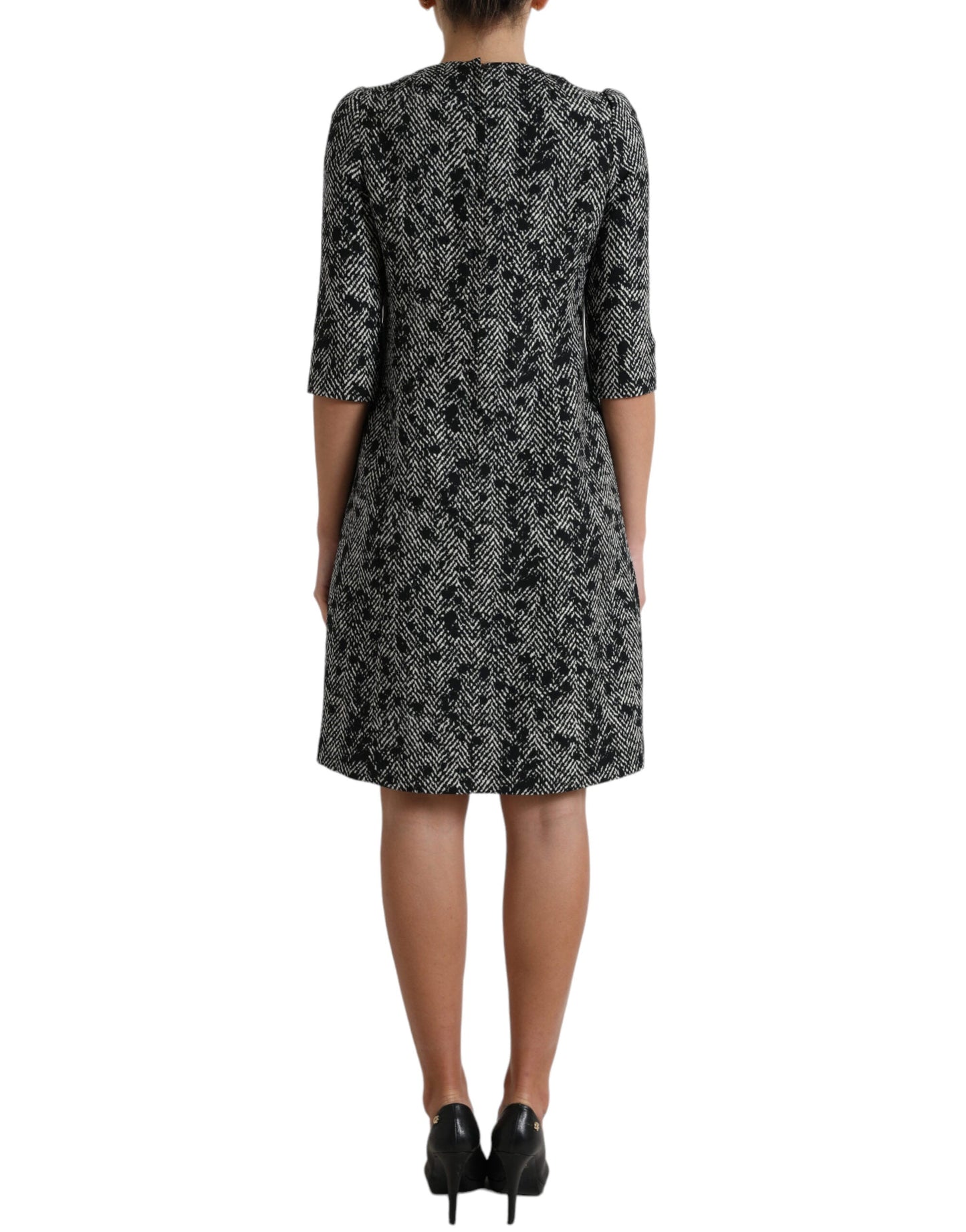 Dolce & Gabbana Black Chevron Polyester Shift Mini Women's Dress